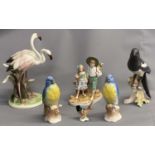 GOEBEL MAGPIE PERCHED ON A BRANCH, 26cms H, pair of German exotic bird ornaments, continental vase