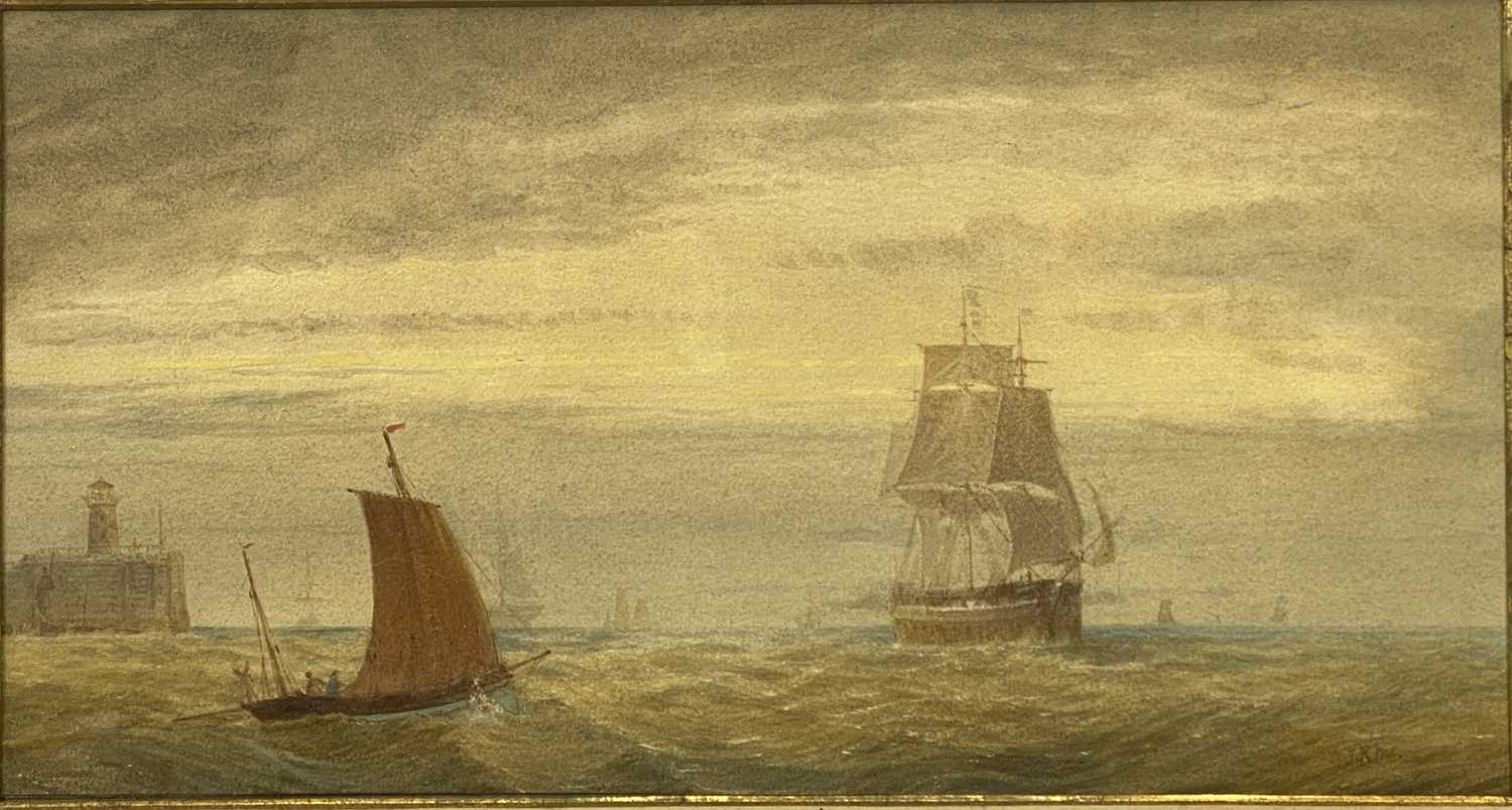 JOHN ROBERT MATHER mid 19th Century watercolour - ships, 19x 36cms, together with an Italian - Image 2 of 4