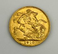 EDWARD VII GOLD FULL SOVEREIGN, 1910