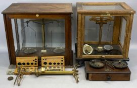 GALLENKAMP & CO PRECISION BALANCE SCALES, in glazed mahogany case, 42cms H, 46cms W, 27cms D, L