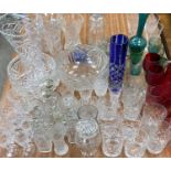 CUT GLASSWARE / COLOUR GLASSWARE, LARGE QUANTITY, including bowls, comport, vases, drinking glasses,
