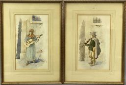 ITALIAN SCHOOL watercolours, a pair - children with musical instruments, titled 'The Young