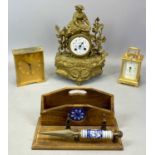 FOX & SIMPSON GILDED BRASS CASED FOUR-GLASS CARRIAGE CLOCK, white enamel dial with Roman numerals,