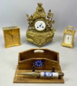 FOX & SIMPSON GILDED BRASS CASED FOUR-GLASS CARRIAGE CLOCK, white enamel dial with Roman numerals,
