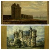 EUROPEAN SCHOOL watercolour - large castle, signed lower left, 18 x 25cms and an oil on canvas of