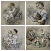 HELOISE LELOIR (nee Colin) (1820-1974) drawings highlighted in watercolour (4) - children dancing,