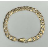 CONTINENTAL 9CT GOLD FLAT CURBLINK BRACELET with lobster clasp, import duty marks, 21cms L (open),