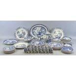 WEDGWOOD 'WILLOW PATTERN' BLUE & WHITE TABLEWARE, 6 x circular plates, 23.5cms diam., 1 x oval