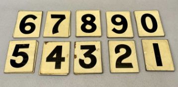 ENAMELLED TIN NUMBERS 0-9, six of each, apart from number 7 which only has five