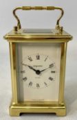 BAYARD FRENCH GILDED BRASS CASED CARRIAGE CLOCK, white enamel dial with black Roman numerals, signed