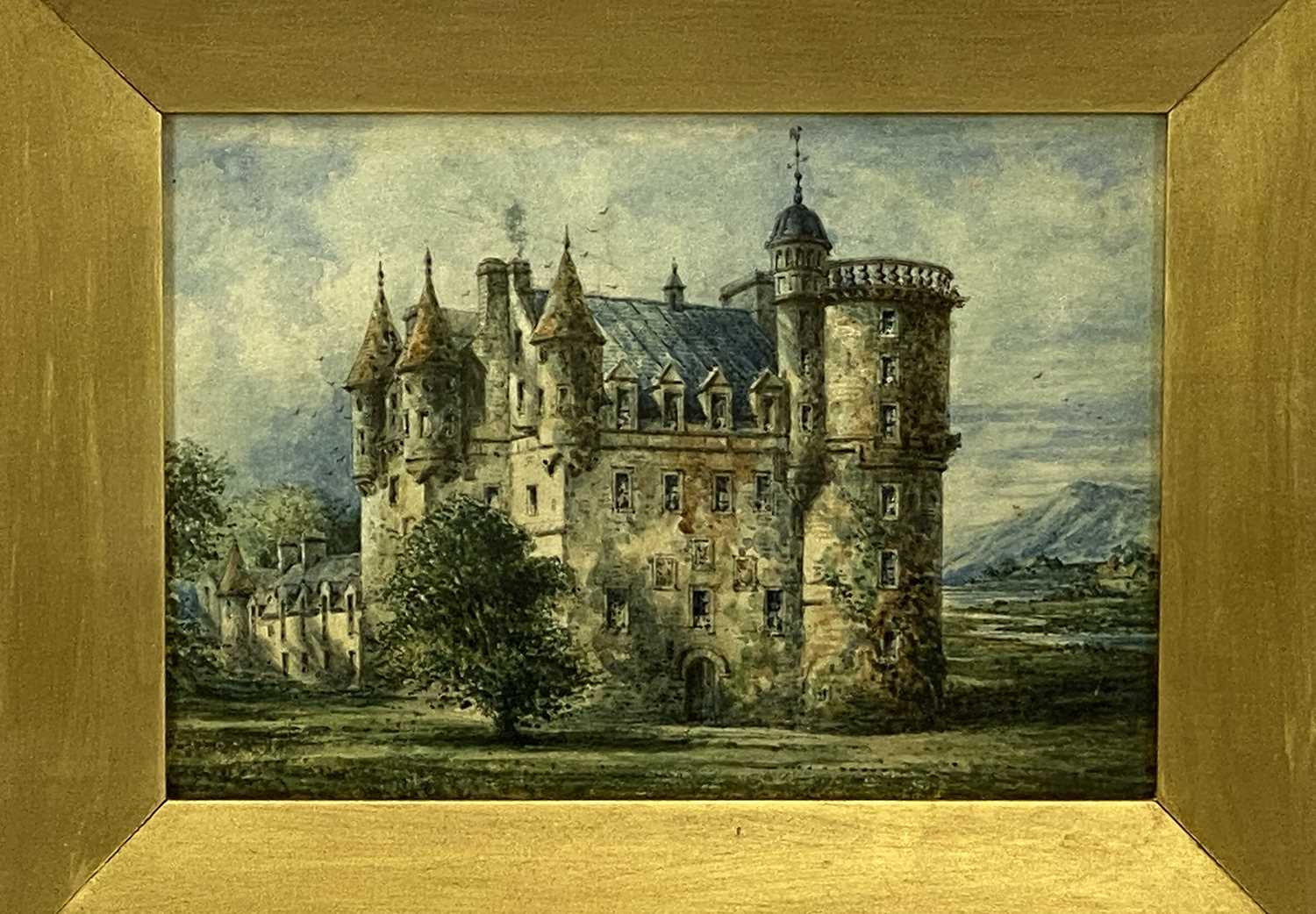 EUROPEAN SCHOOL watercolour - large castle, signed lower left, 18 x 25cms and an oil on canvas of - Image 3 of 3