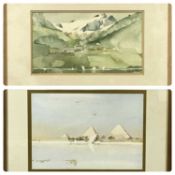 AUGUSTUS OSBORNE LAMPLOUGH watercolour - three pyramids, 24 x 35cms, together with a Scandinavian