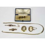 VICTORIAN & LATER 9CT GOLD AND OTHER JEWELLERY GROUP (6) to include a Palmier link necklace, 46cms L