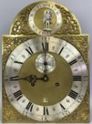 LONGCASE CLOCK, BRASS DIAL & MOVEMENT, mid 18th Century, signed 'T Downs Louth', arched dial with