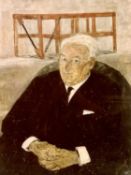 OLWYN BOWEY RA (b. 1936) oil on board - half length portrait of Sir Donald Gibson, signed and