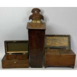 RUSTIC OAK CANDLE BOX, 19th Century, sloping lift up lid, body of square tapering form, 44cms H,