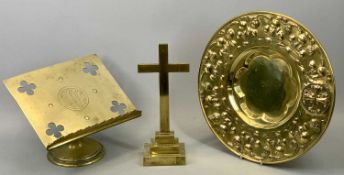 HEAVY BRASS BOOKSTAND ON REVOLVING BASE, 'IHS' inscription stamped Jones & Willis to the front,