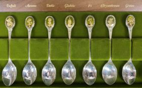 SET OF TWELVE JOHN PINCHES SILVER BOTANICAL SPOONS for the Royal Horticultural Society, Sheffield,