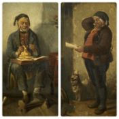 EUROPEAN SCHOOL oil on panels, a pair - seated man polishing his spectacles and standing man with
