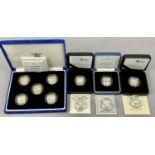 ROYAL MINT SILVER PROOF & PIEDFORT £1 COINS x 11, to include a cased set of 5, dates 2003-2007, a