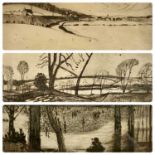 MICHAEL LP RILEY 3 x black and white etchings - winter landscapes, all signed in pencil, 13 x