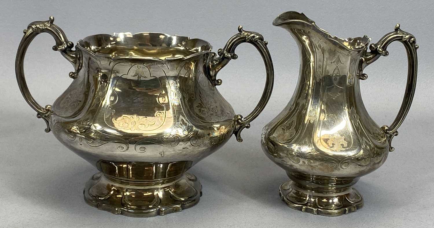 VICTORIAN SILVER PLATED FOUR-PIECE TEA & COFFEE SERVICE, squat form bodies, having Gothic-type - Image 4 of 4