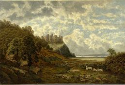 BERNARD BENEDICT HEMY (1845-1913) oil on canvas - Harlech Castle with sheep in foreground, signed