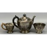 THREE-PIECE SHEFFIELD SILVER TEA SERVICE, date stamped for 1960, '61 and '62, maker Emile Viner,