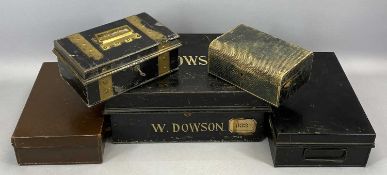 PAINTED METAL TWO-HANDLED DEED BOX, early 20th Century, W. Dowson, 18.5cms H, 41cms W, 29cms D,