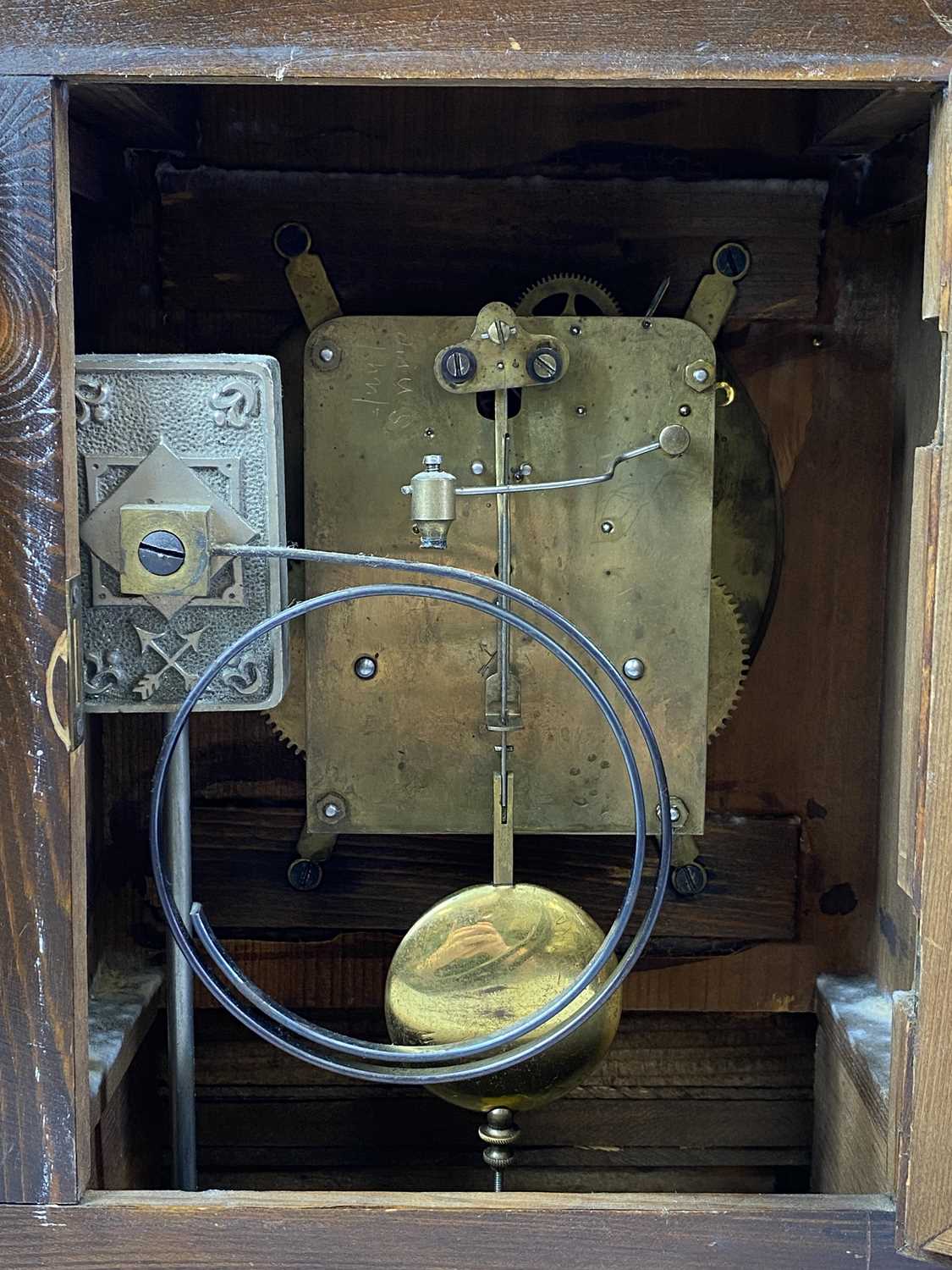 WALNUT CASED MANTEL CLOCK, early 20th Century, the case with dome top, arched door flanked by reeded - Image 3 of 3