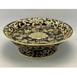 LARGE CIRCULAR FOOTED DISH BY INDIA JANE, incised decoration of flowers and leaves, 13cms H, 39cms