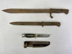 GERMAN BAYONET WITH 37CMS FULLERED SINGLE EDGED BLADE, another German bayonet with 25cms, fullered