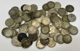 BRITISH SILVER & HALF SILVER COINAGE, 15.6g and 82.9g respectively, along with 3 x continental