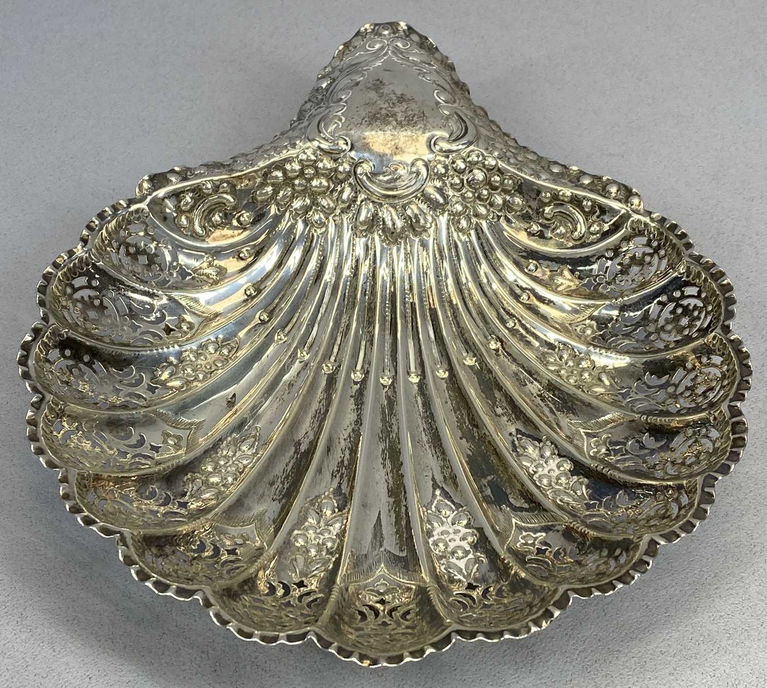 VICTORIAN SILVER SHELL FORM FRUIT DISH, Sheffield 1896, Atkin Brothers, having a crimped and