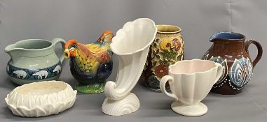 SLIPWARE TYPE JUG, 16cms H, a 'rooster' teapot, Woods Indian Tree relief vase, polar bear, decorated