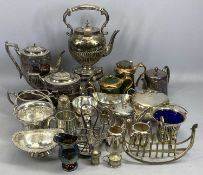 VICTORIAN & LATER SILVER PLATED WARE ETC - lot includes a four-piece Britannia metal tea service,