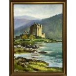 D J ALLEN large oil on board - Scottish castle, 19 x 35cms, study of an eagle, owl catching mouse