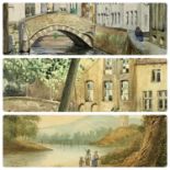 NORMAN ENGLISH (20th Century) watercolours (2) - bridge over canal, 22 x 29.5cms, bridge to side