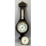 CIRCULAR BRASS CASED ANEROID BAROMETER, late 19th Century, white enamel dial case with suspension