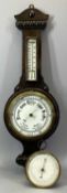 CIRCULAR BRASS CASED ANEROID BAROMETER, late 19th Century, white enamel dial case with suspension
