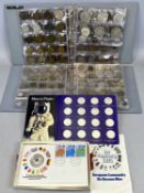 BRITISH & WORLD COINS COLLECTION IN TWO SLEEVED ALBUMS, along with a Shell collector's card of Man