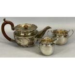 THREE-PIECE SILVER TEA SERVICE, Birmingham 1929, makers marks rubbed, set comprises teapot, 14cms