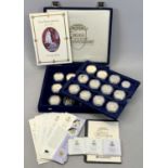 ROYAL MINT GOLDEN WEDDING ANNIVERSARY SILVER PROOF COIN COLLECTION x 23, in a sectional display case