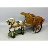 TRIANGTOIS WOODEN TWO-WHEELED HORSE DRAWN FARM CART with opening tailgate, wooden spoked wheels,