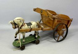 TRIANGTOIS WOODEN TWO-WHEELED HORSE DRAWN FARM CART with opening tailgate, wooden spoked wheels,