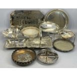 EPNS SERVING & OTHER TRAYS, swing handled bread baskets, comports and fruit bowls, a good mixed