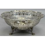 SILVER FOOTED & PIERCED FRUIT BOWL having a leaf embossed shaped upper rim with pierced body, on