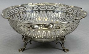 SILVER FOOTED & PIERCED FRUIT BOWL having a leaf embossed shaped upper rim with pierced body, on