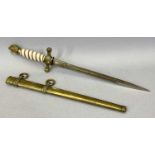 WWII GERMAN NAVAL OFFICER'S DAGGER, eagle and swastika pommel, wire bound faux ivory grip, cross
