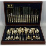 BOXED ARTHUR PRICE SILVER PLATED CANTEEN OF CUTLERY, eight place settings and serving spoons, cake